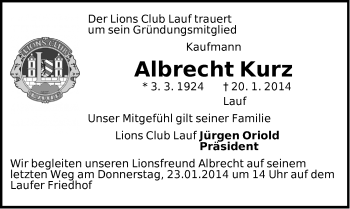 Traueranzeige von Albrecht Kurz von Pegnitz-Zeitung